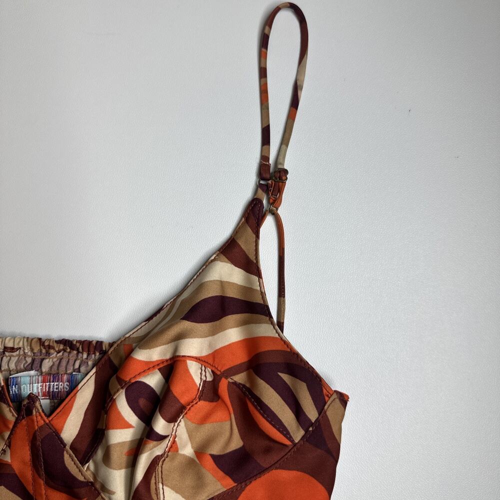 Urban Outfitters Karissa Swirl Corset Top Women’s M Orange Brown Retro 70s Boho - Picture 7 of 12